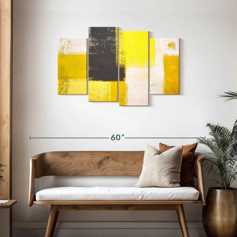 Avery Yellow And Gray Abstract, 27" H x 43" W