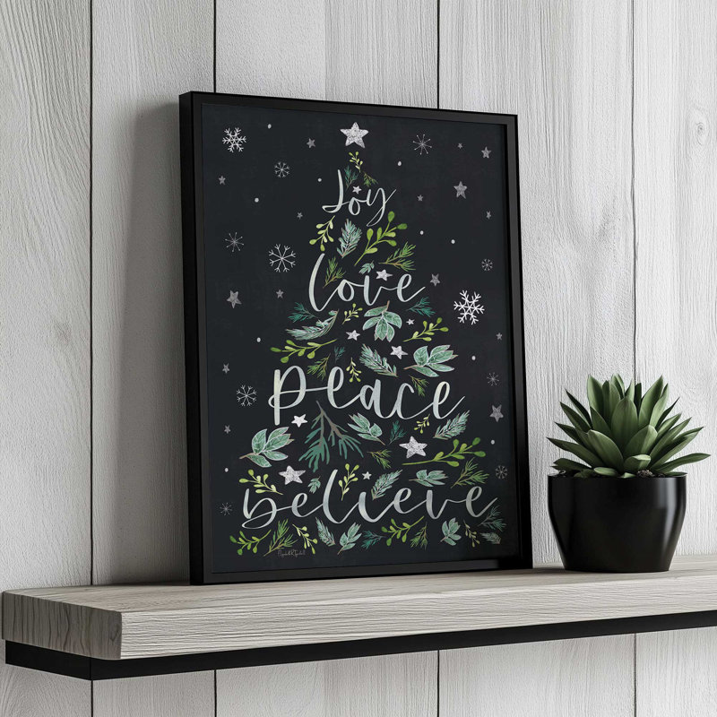 «Joy Christmas Trees» par Elizabeth Tyndall, reproduction d'art, L 18 po x H 24 po, Impression encadrée, Blanc