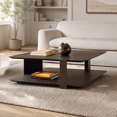Linea 39" Modern Black Elm Two-Tier Coffee Table with Storage Shelf, Center Table for Living Room