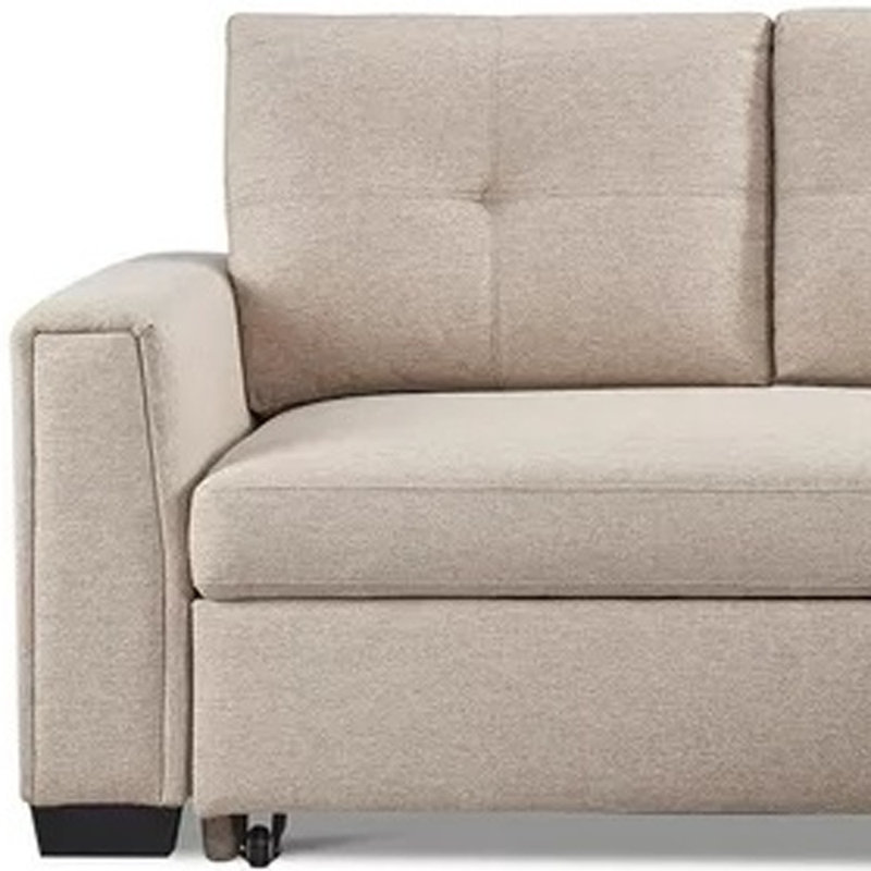 Canapé-lit futon convertible de 92 po en mélange de polyester beige avec pattes noires, Mélange de polyester beige