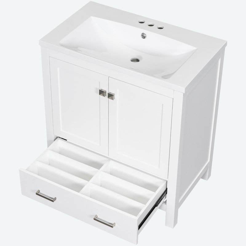 Meuble-lavabo simple 30 po avec plateau en résine Roseleen, Blanc