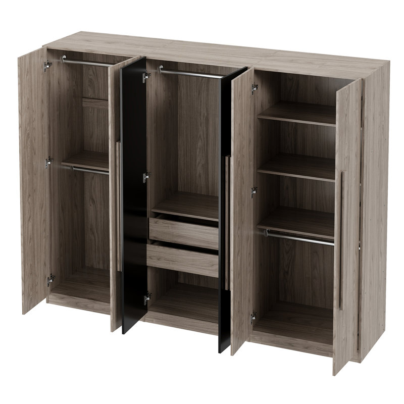 Rangement pour garde-robe en bois 6 portes pour la chambre à coucher, avec 2 tiroirs à l'intérieur