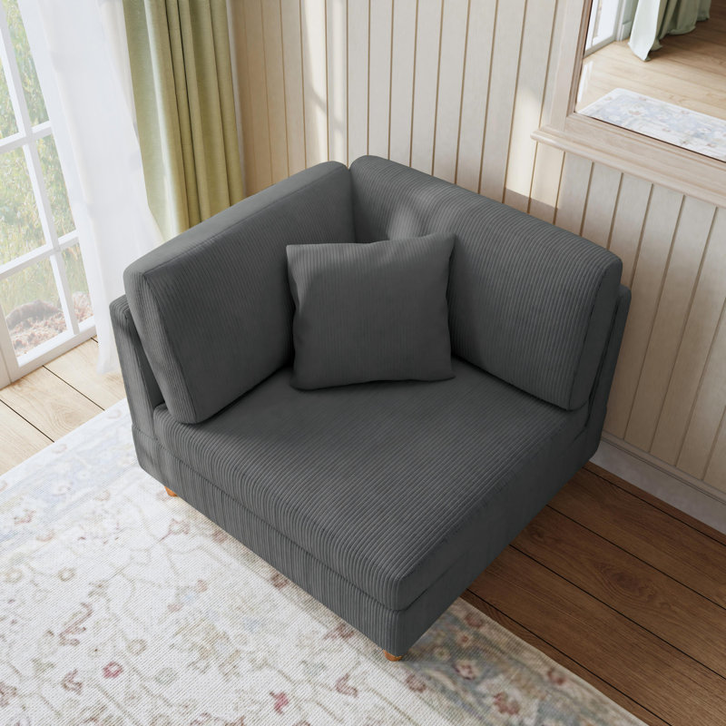 Fauteuil rembourré en velours côtelé gris Seemab, Gris
