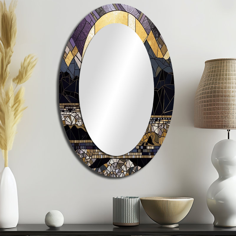 Gold Stained Glass - Gold Oval Wall Mirror Decor, 36" x 24"