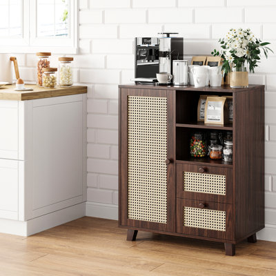 Buffet à tablette réglable avec tiroirs pour la cuisine, le salon, le vestibule - Bois d'ingénierie en noyer, 33,21 po de hauteur, 15,34 de profondeur, 27,13 de largeur