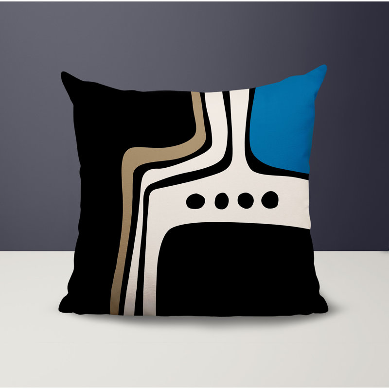 Oreiller carré réversible intérieur / extérieur Tobe Minimalist, H 15 po x l 15 po, Turquoise / noir / blanc cassé