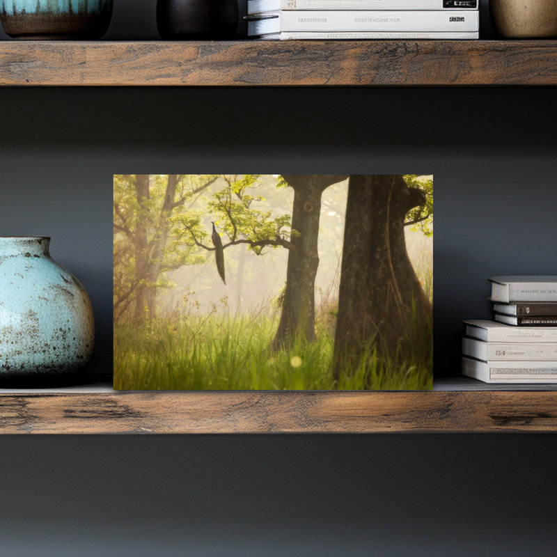 Peacock In Misty Forest Ethereal Peaceful Serene Bird Forest Nature Wall Art Print by Dan Mirica - Print
