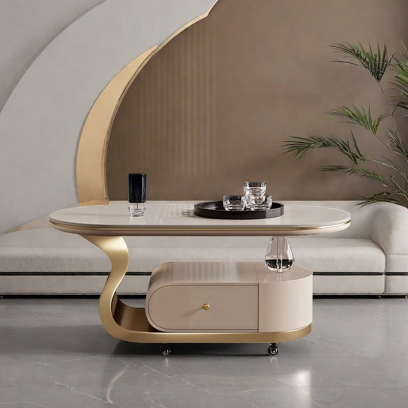 Design léger et luxueux avec table basse à roulettes, Doré