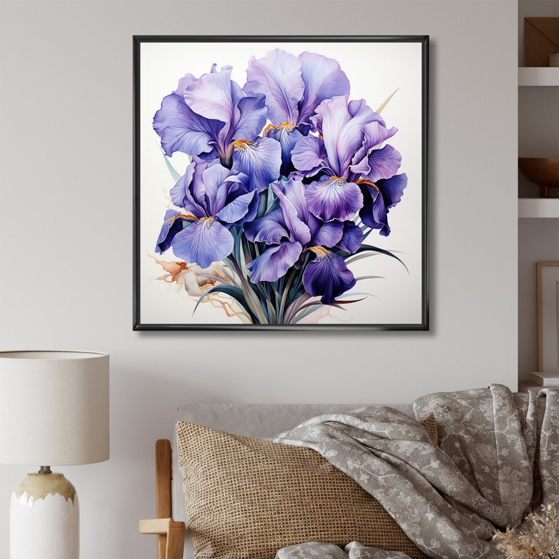 «Mauve Iris Grace II - Iris», art mural, H 16 po x l 16 po x P 1 po, Cadre flottant noir