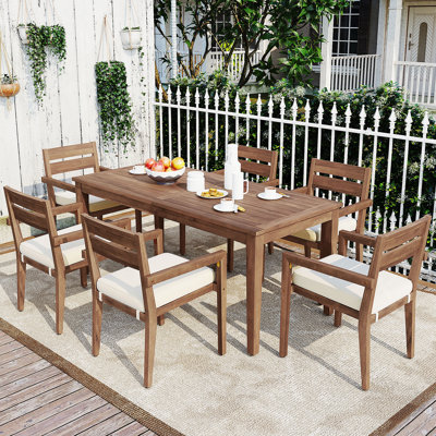 Ensemble de salle à manger 7 pièces pour l'extérieur, table en bois avec 6 chaises pour la pelouse, la cour, la terrasse du jardin, au bord de la piscine