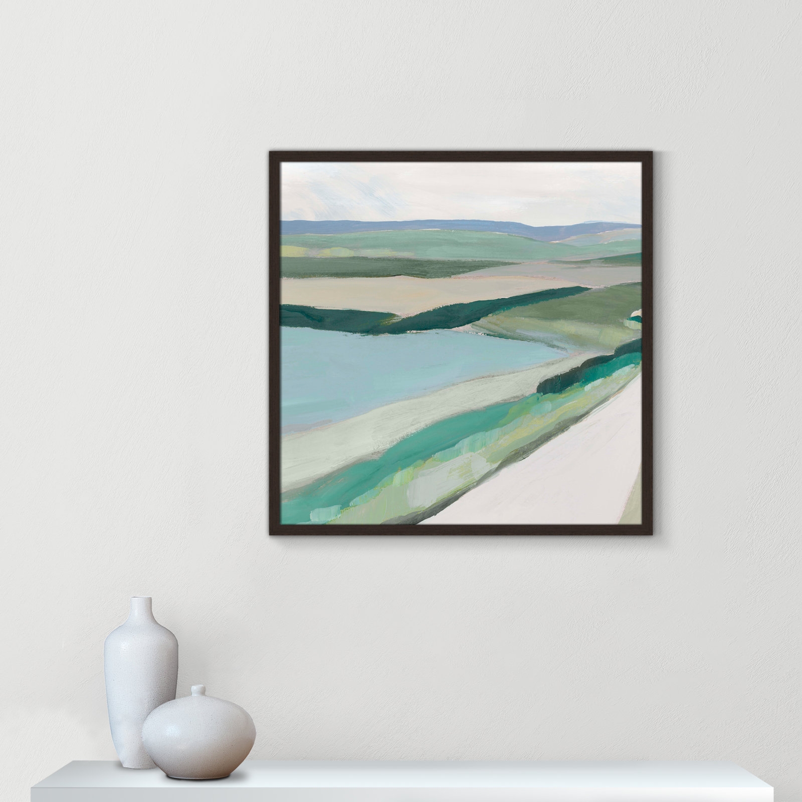 Wolfdale "Fields of Green I" Print by Ian C, 27.5" H x 27.5" W x 1.25" D, Walnut Framed