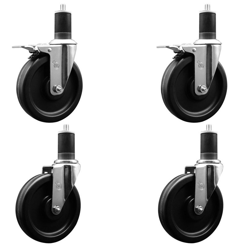 6 Inch Phenolic Swivel 1-5/8 Inch Expanding Stem Caster Set 2 Total Lock Brakes