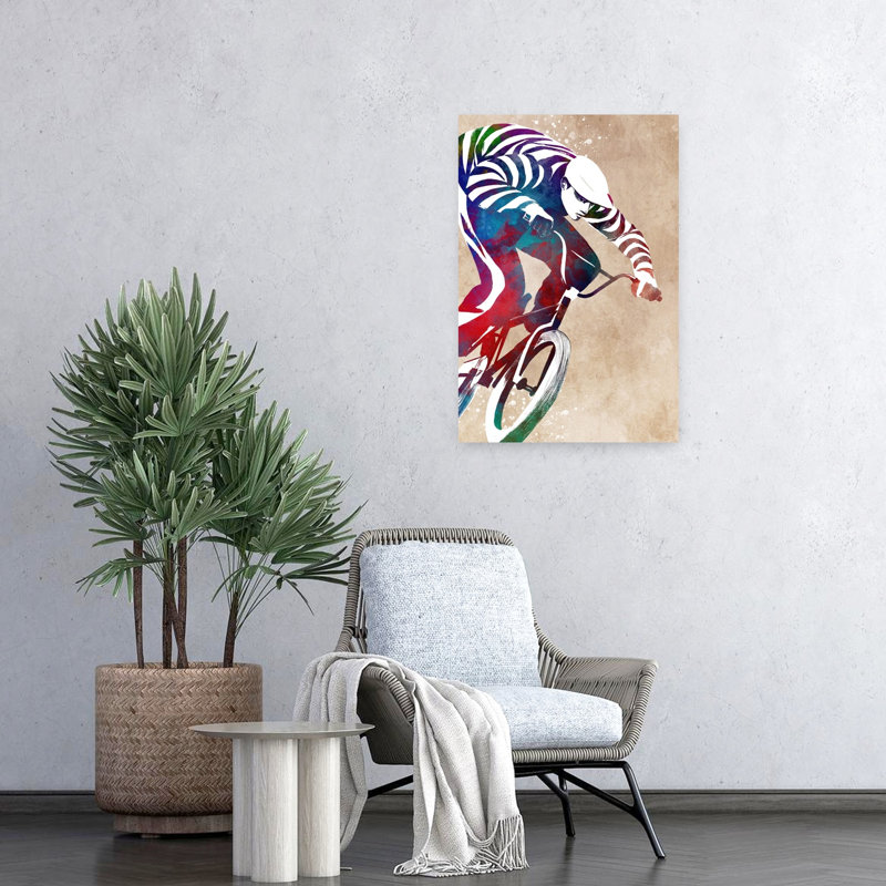 Vibrant Bmx Rider Abstract Colorful Vibrant Wall Art Print by Justyna Jaszke - Wrapped Canvas Print, 60.96cm H x 40.64cm W