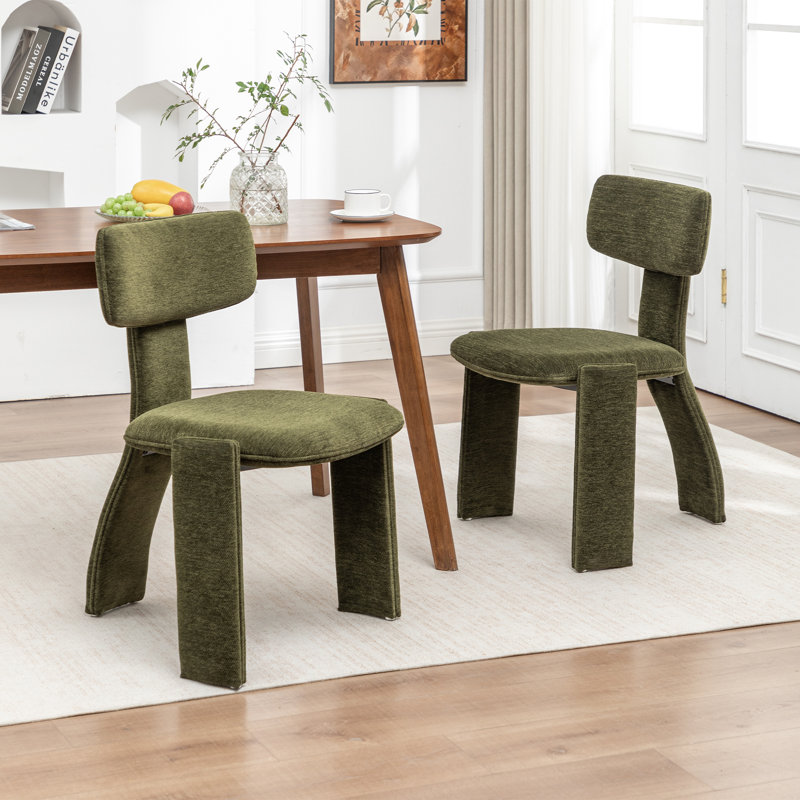 Chaises de salle à manger rembourrées en chenille vert moderne avec siège rembourré, Vert