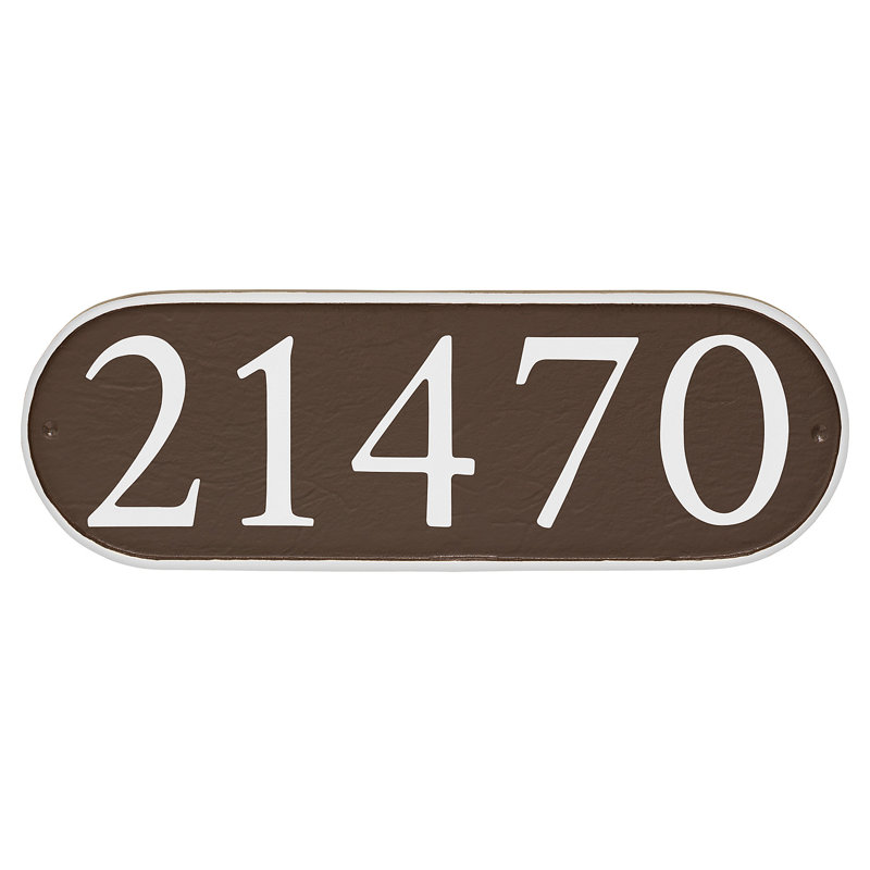 Plaque d’adresse murale 1 ligne allongée serif, Cuivre / blanc, Oui