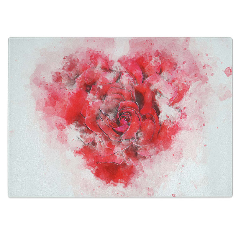 Tempered Glass Rose Heart Chopping Board, 39 cm W x 28.5 cm L