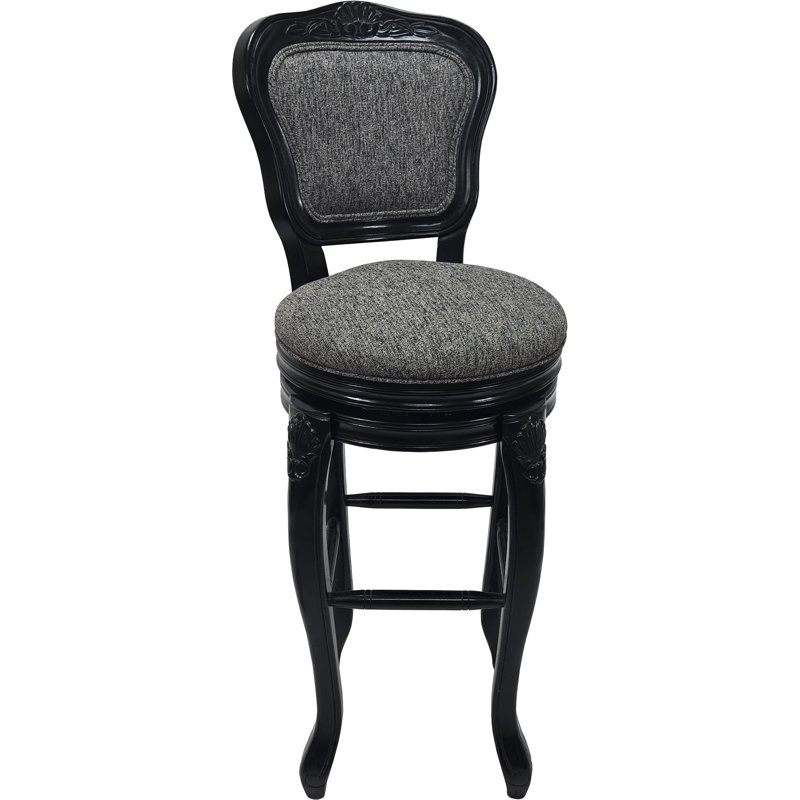 Très grand tabouret pivotant en bois 34 po - Oriental - Tweed galet - noir