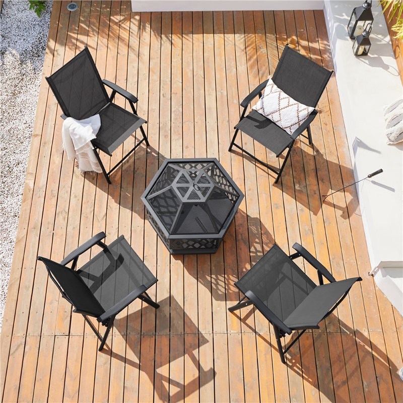 Folding Patio Dining Armchair, 4, Black