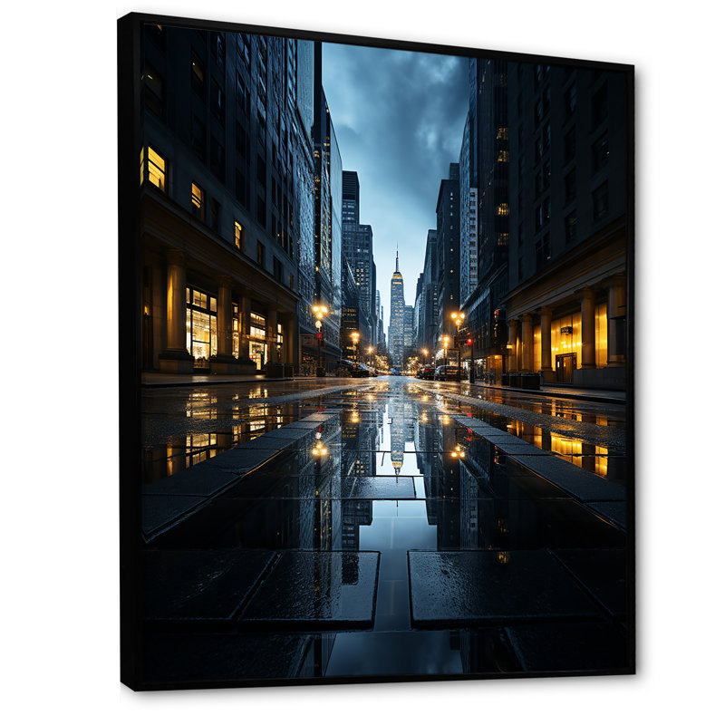 Leffert " Skyscrapers Urban Symphony ", 32" H x 16" W x 1" D, Black Floater Framed