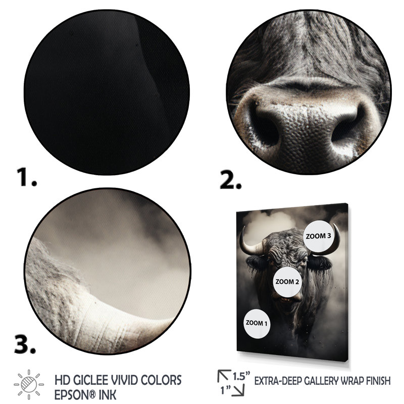 Keal Gray Animal Buffalo Extremely II sur toile, Cadre simple noir, H 20 po x l 12 po x P 1 po