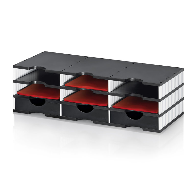 Polystyrol Desk Organiser, Black/Grey with black drawers