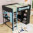 Full Size Wooden Loft Bed With RGB Lighting, Built In Desk, Shelves And Open Wardrobe-1355333998