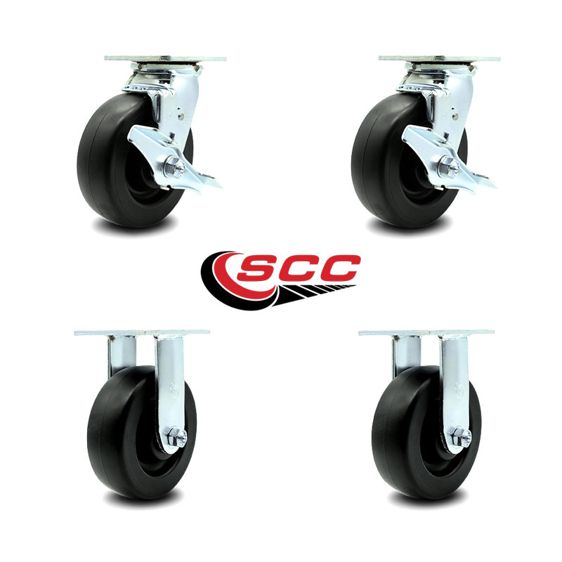 6 Inch Polyolefin Caster Set with Roller Bearing 2 Brakes 2 Rigid Service Caster/SCC-30CS620-POR-TLB-2-R620-2