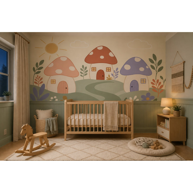 Papier peint champignon fantaisiste amovible, 160 po x 108 po, Peler et coller