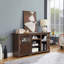 Meuble télé Farmhouse avec portes de grange, grande console de divertissement, tablettes réglables, gestion des câbles et conception classique
