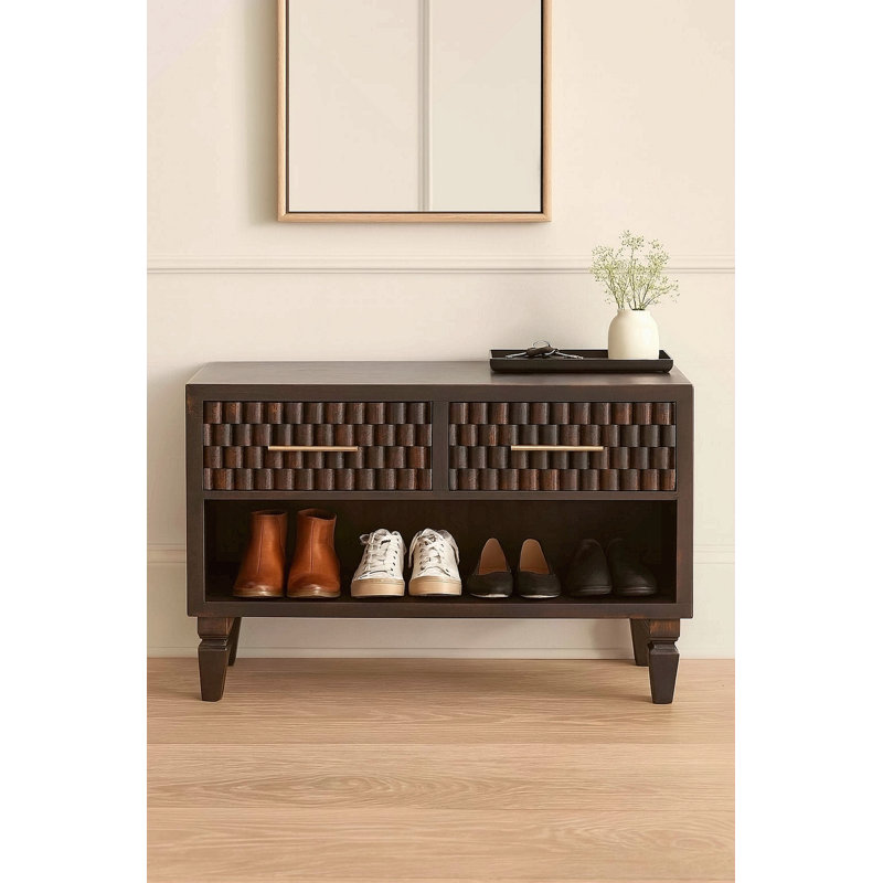 Solid Wood Arno Shoe Storage Unit,2-Drawers,1-Shelf, Espresso