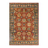 Tapis unique orange / bleu / rouille noué à la main Keller de 6 pi 3 po x 9 pi 1 po Keller