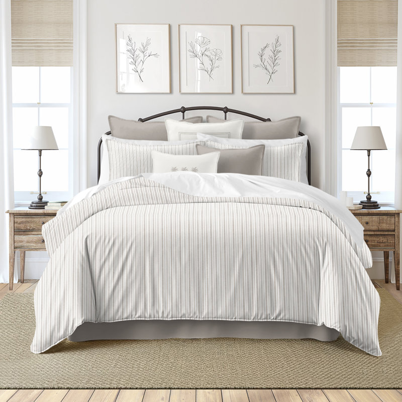 Pacific Stripe Cotton Reversible Coverlet Set, Cal.King Coverlet/Bedspread + 2 King Shams, Mushroom