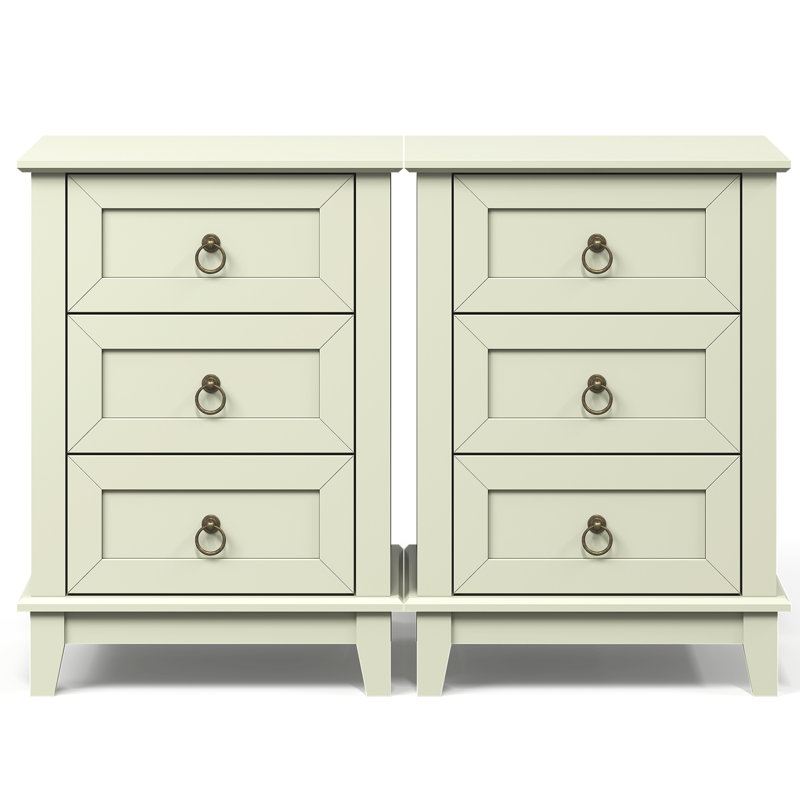 Modern 3-Drawer Wooden Nightstand,Set Of 2, Light Green