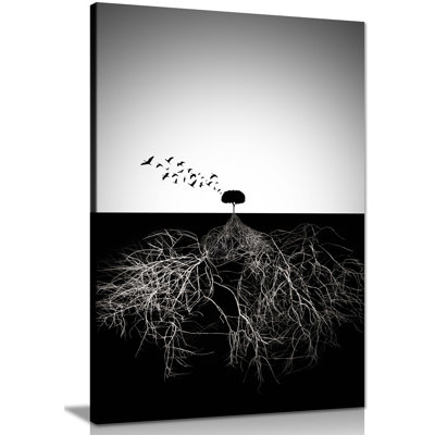 Panther Print Fine Art Prints Black & White Tree Roots in Underground Artistic Framed Canvas Prints, Pictures for Home Walls, Bedroom, Living Room & Bathroom Decor 1 Piece Wrapped Canvas Wall Art
