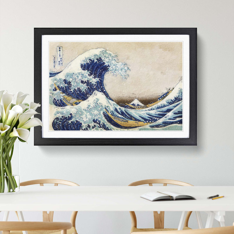A Great Wave of Kanagawa by Katsushika Hokusai - Picture Frame Painting Print, 27cm H x 36cm W x 2cm D, Black Framed