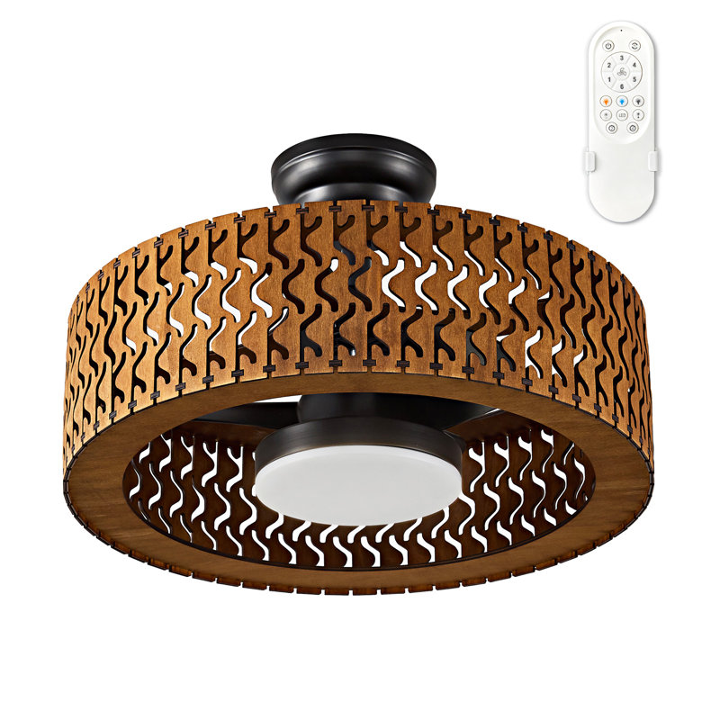 Ventilateur de plafond à découpes en bois brun avec télécommande 19,68 po
