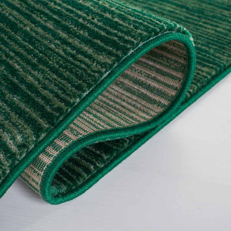Vision Striped Area Rug In Dark Green, Rectangle 122 x 183 cm