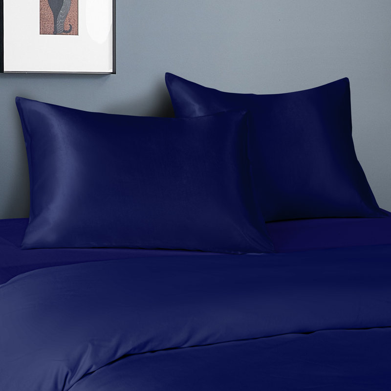 Taies d'oreiller en satin avec fermeture à enveloppe, Bleu marine, Taie d’oreiller standard