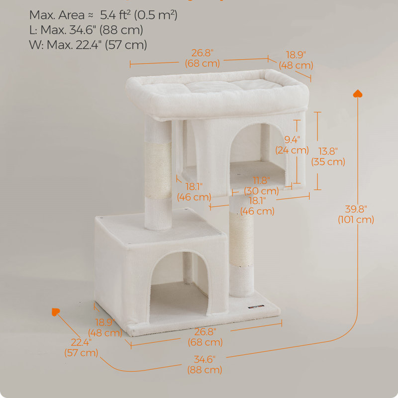 XL Cream White Sisal Cat Tree with Dual Caves