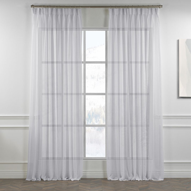 Panneau de rideau en faux lin triple plissé extra long et très large, Blanc, L 52 po x L 108 po