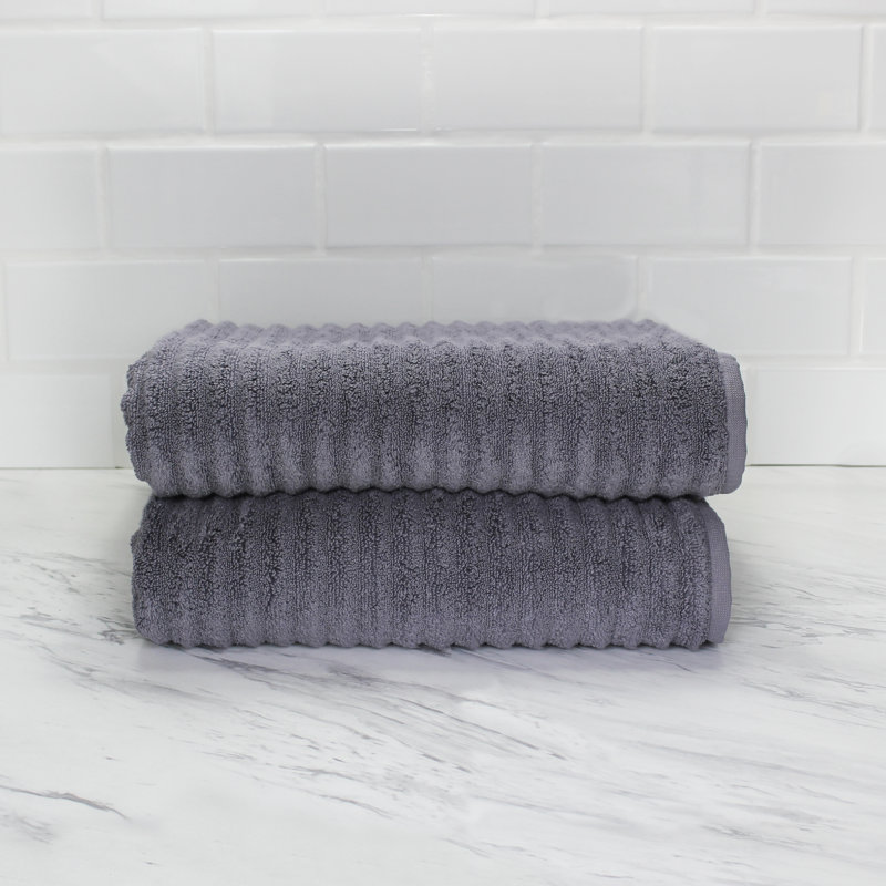 Croslin 100% Cotton Plush Ribbed Bath Towel, Anthrac Gray
