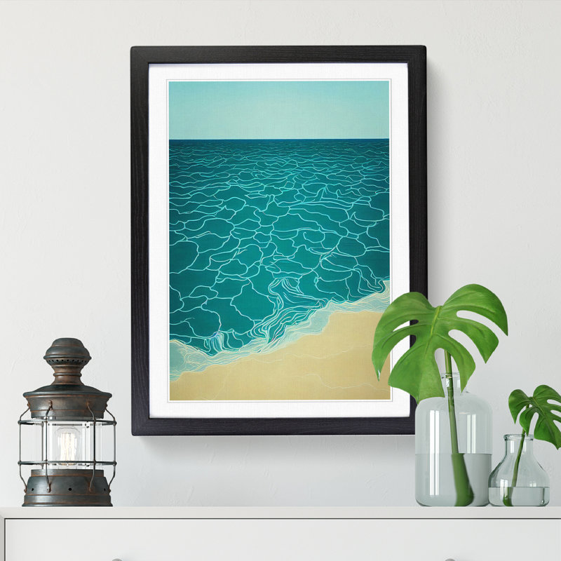 Modern Beach Seascape Vol.2 - Picture Frame Print, 34cm H x 25cm W x 2cm D, Walnut