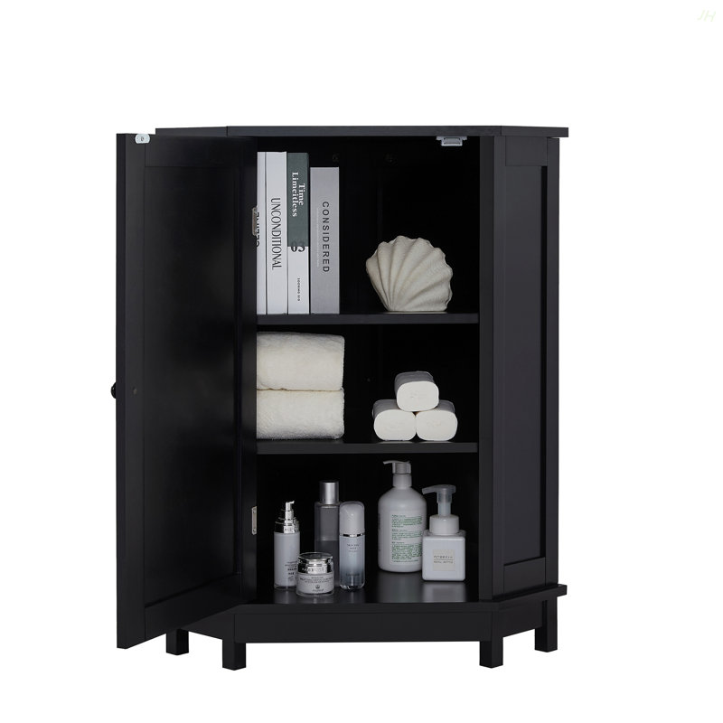 Armoire de salle de bain d'angle avec tablette réglable, Black