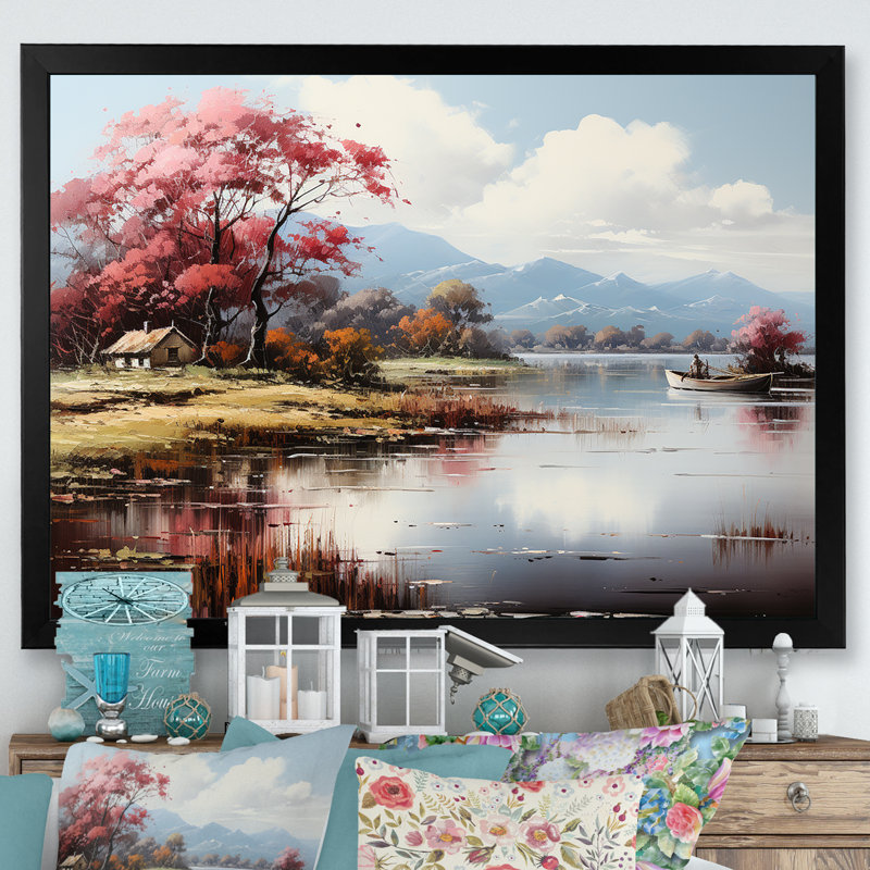 Feuillage d'automne au bord du lac Serenity I, Cadre simple noir, H 12 po x l 20 po x P 1 po