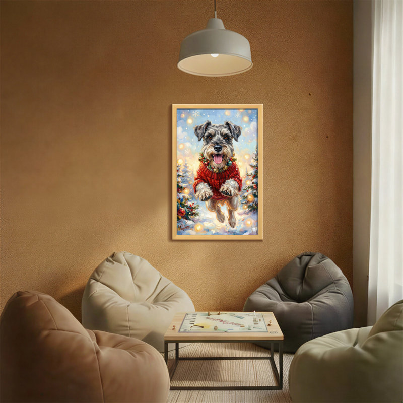 Animaux, chien de Noël en chandail rouge sautant, H 24 po x l 16 po