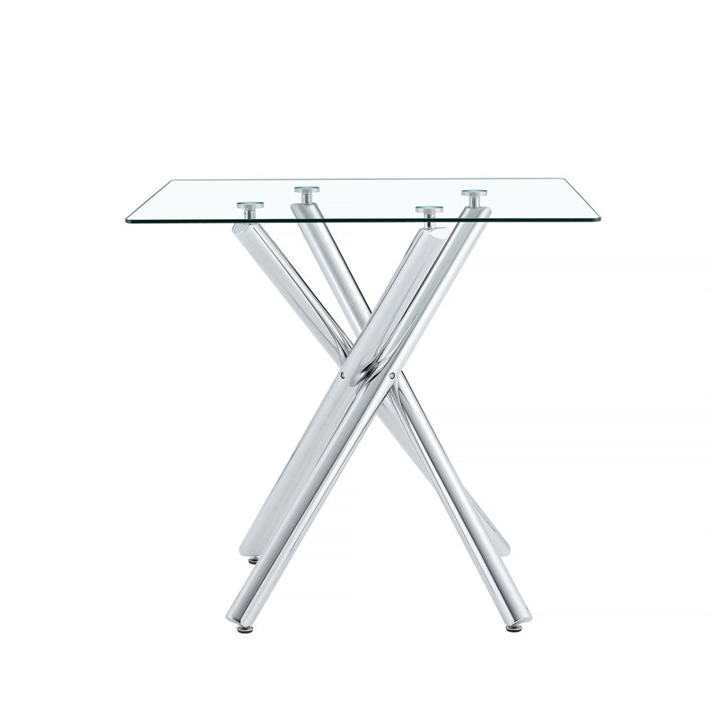 Table de bar moderne en métal galvanisé avec plateau en verre trempé, table de pub robuste à pieds croisés pour bar à la maison, îlot de cuisine, salon