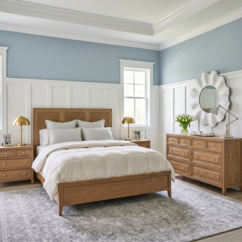 Weekender Sand Dune 4 Piece King Bedroom Set W/Dresser Mirror, 6 Pcs: Bed, 2 Nightstands, 2 Dressers, Mirror, King