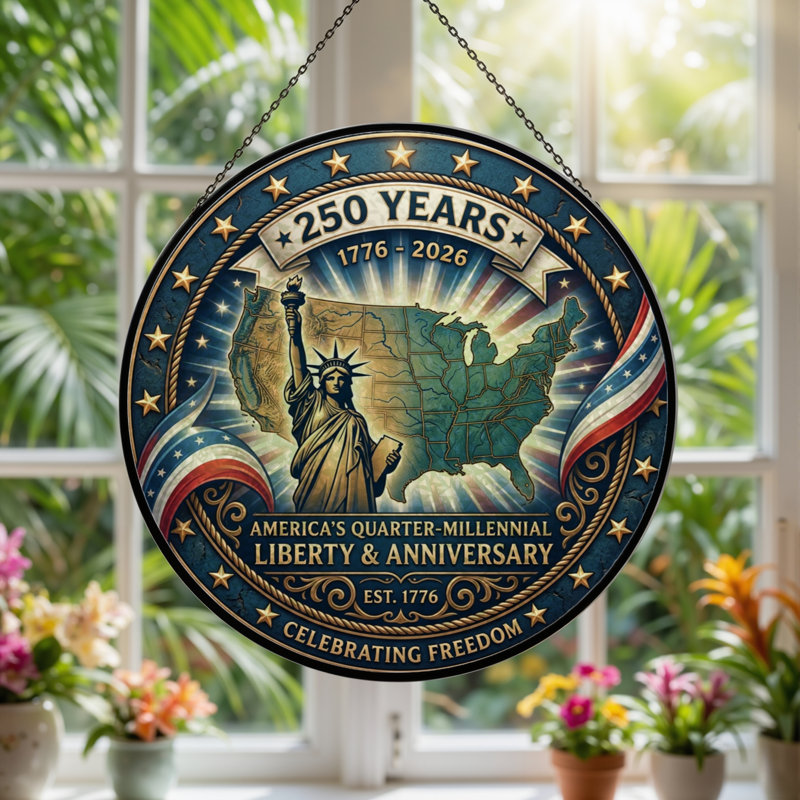 Panneau de fenêtre en verre pour décoration intérieure American Liberty USA 250th Anniversary ， 7,8H, H 7,8 po