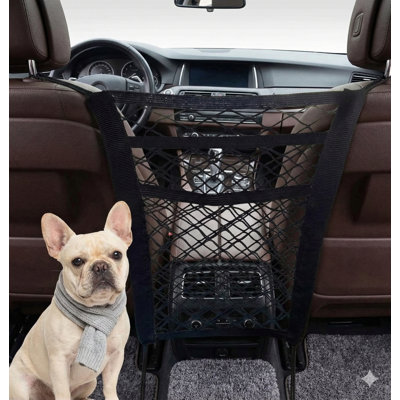 Mesh Pet Divider and Storage Net for SUV, Installs Between Seats, Easy Setup, Vehicle Partition for Safe Driving with Children and Pets