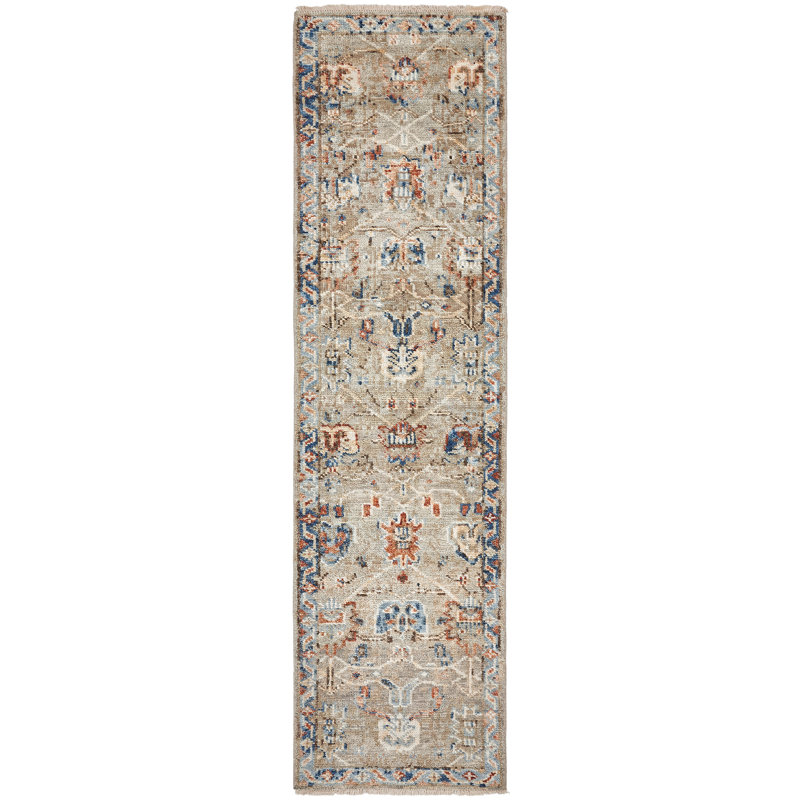 Mirena Wool Flroal Area Rug in Tan, Runner 2'6" x 10'